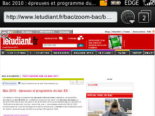 La page du site letudiant.fr concernant le BAC 2011.